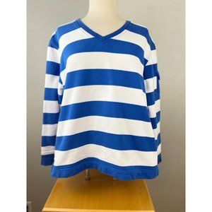 Women's Ralph Lauren Jeans 1X Sweater 100% Cotton Blue White Striped L/S